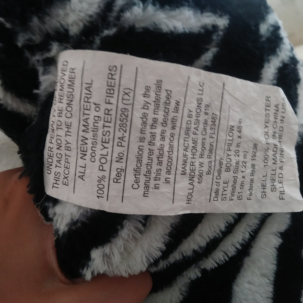 Fleece Zebra Print Body Pillow - Picture 2 of 5